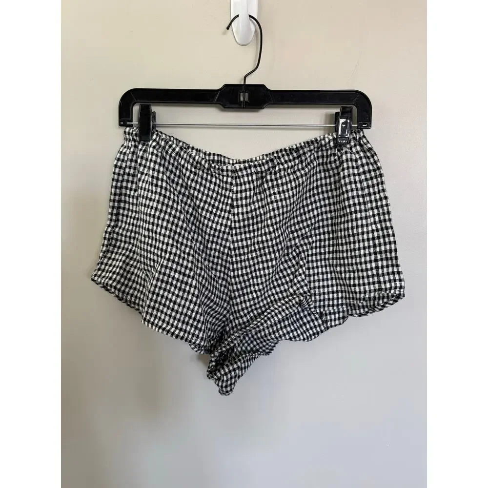 NWOT Reformation Tillie Linen Short in Black/White Check SZ S_5
